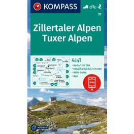   Zillertaler Alpen, Tuxer Alpen turistatérkép (WK 37) - Kompass