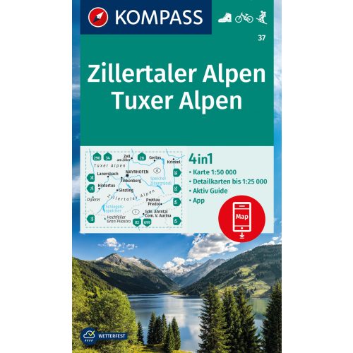 Zillertaler Alpen, Tuxer Alpen, hiking map (WK 37) - Kompass