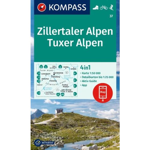 Zillertaler Alpen, Tuxer Alpen turistatérkép (WK 37) - Kompass