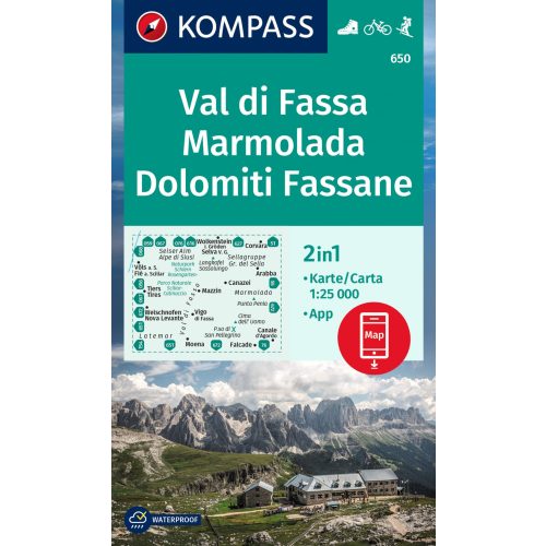 Val di Fassa, Marmolada, Dolomiti Fassane turistatérkép (WK 650) - Kompass