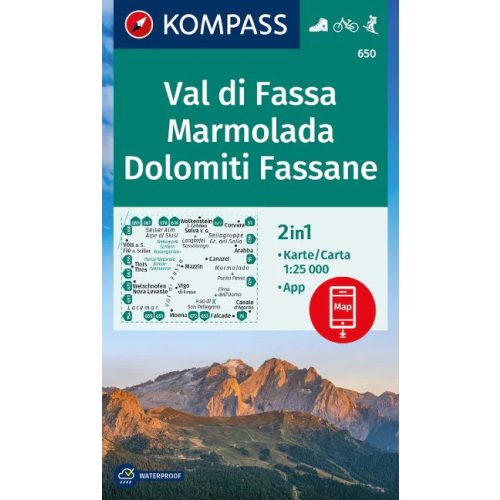 Val di Fassa, Marmolada, Dolomiti Fassane turistatérkép (WK 650) - Kompass