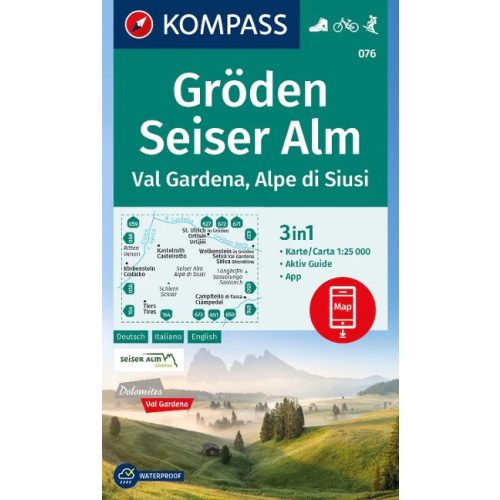 Val Gardena, Alpe di Siusi turistatérkép (WK 076) - Kompass