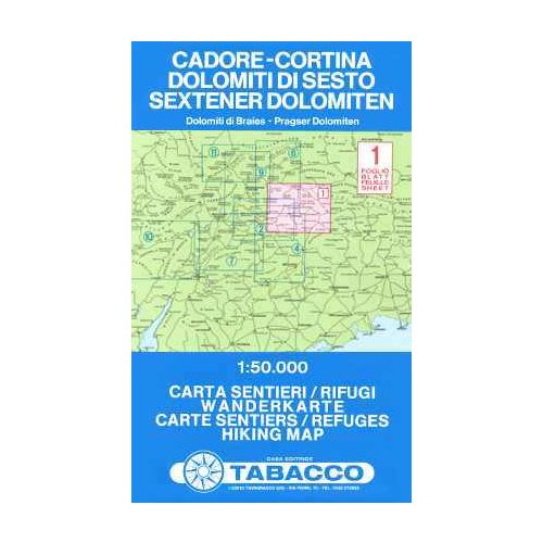 Cadore, Cortina & Dolomiti di Sesto, hiking map (1) - Tabacco
