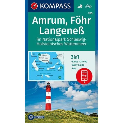 Amrum, Föhr, Langeneß turistatérkép (WK 705) - Kompass