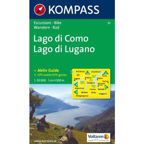 Lago di Como, Lago di Lugano turistatérkép (WK 91) - Kompass