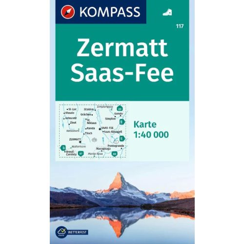 Zermatt, Saas Fee turistatérkép (WK 117) - Kompass