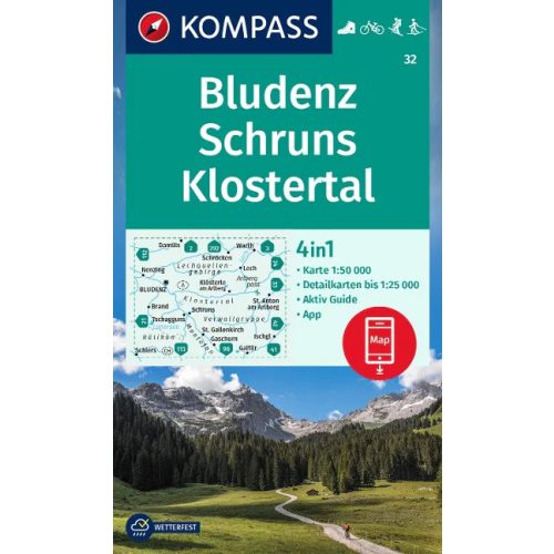 Bludenz, Schruns, Klostertal turistatérkép (WK 32) - Kompass 