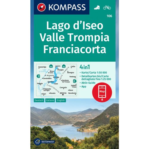 Lago d'Iseo, Valle Trompia & Franciacorta, hiking map (WK 106) - Kompass