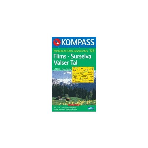 Flims, Surselva, Valser Tal turistatérkép (WK 123) - Kompass
