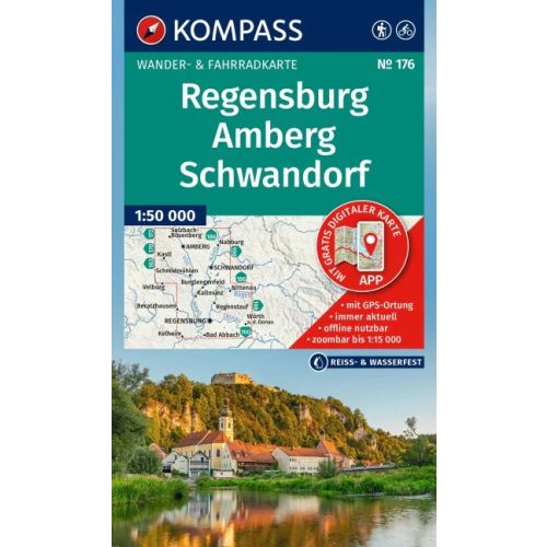 Regensburg, Amberg & Schwandorf, hiking map (WK 176) - Kompass