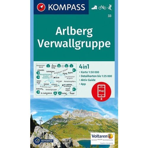 Arlberg, Verwallgruppe turistatérkép (WK 33) - Kompass