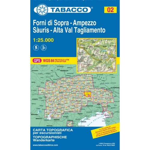 Forni di Sopra, Ampezzo, Sàuris, Alta Val Tagliamento turistatérkép (02) - Tabacco