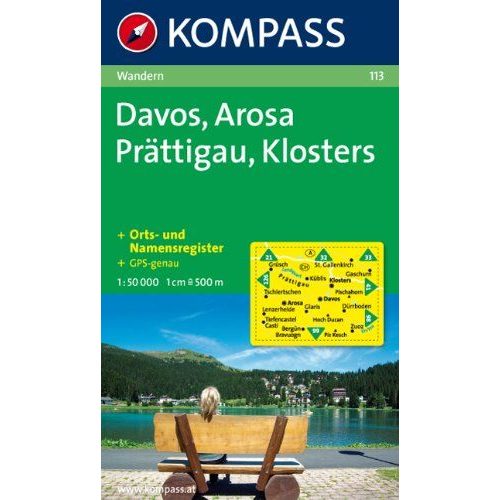 Davos, Arosa, Prättigau, Klosters turistatérkép (WK 113) - Kompass