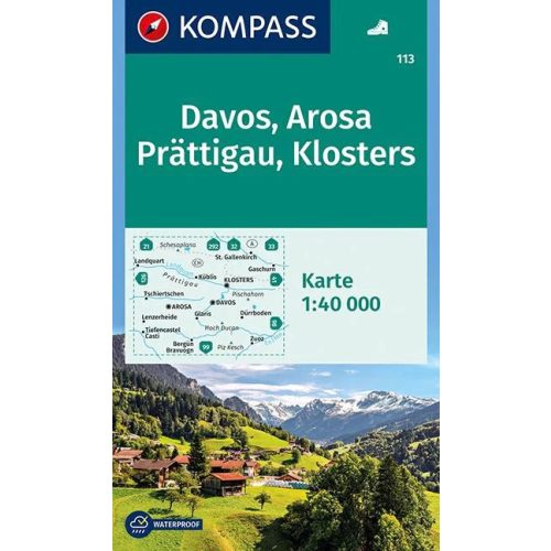 Davos, Arosa, Prättigau, Klosters turistatérkép (WK 113) - Kompass