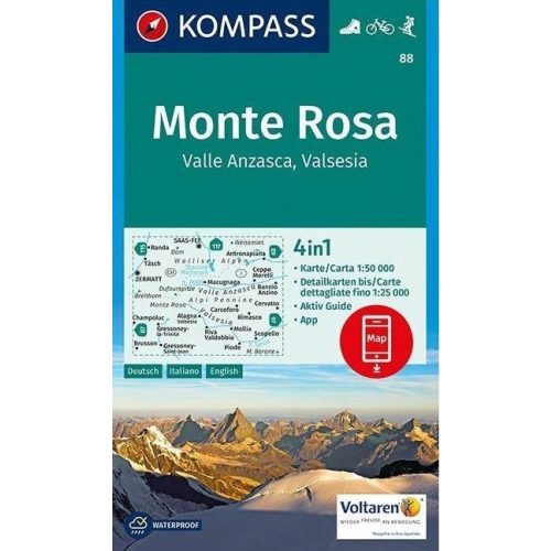 Monte Rosa, hiking map (88) - Kompass