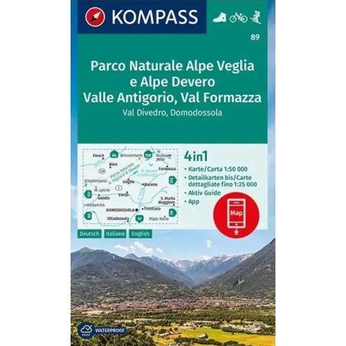 Alpe Veglia, Alpe Devero, Valle Antigorio, Val Formazza turistatérkép (WK 89) - Kompass