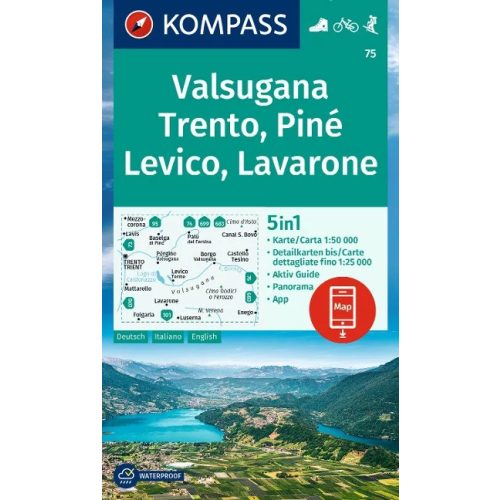 Valsugana, Trento, Piné, Lévico, Lavarone turistatérkép (WK 75) - Kompass