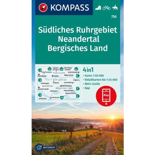 Ruhr (South), Neandertal & Bergisches Land, hiking map (WK 756) - Kompass