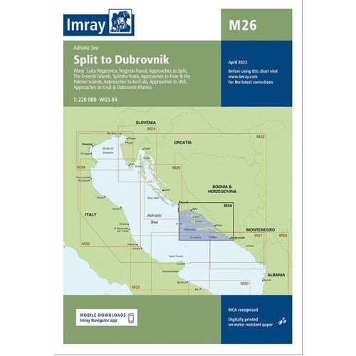 Split to Dubrovnik, nautical map (M26) - Imray