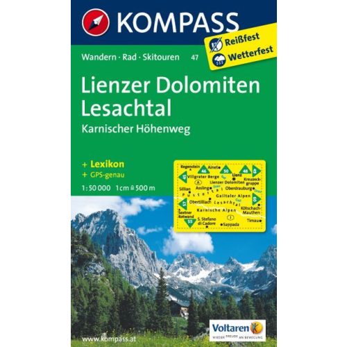 Lienzi-Dolomitok, Lesachtal turistatérkép (WK 47) - Kompass