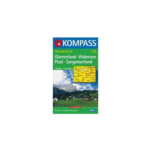 Glarnerland, Walensee, Pizol, Sarganserland turistatérkép (WK 126) - Kompass