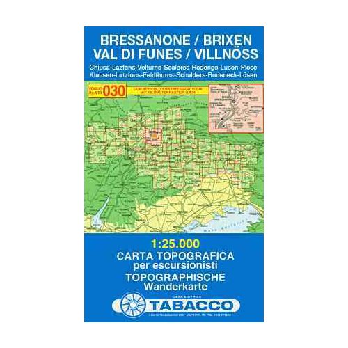 Bressanone (Brixen), Val di Funes (Villnöss) térkép (030) - Tabacco