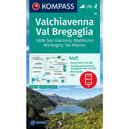 Valchiavenna, Val Bregaglia turistatérkép (WK 92) - Kompass