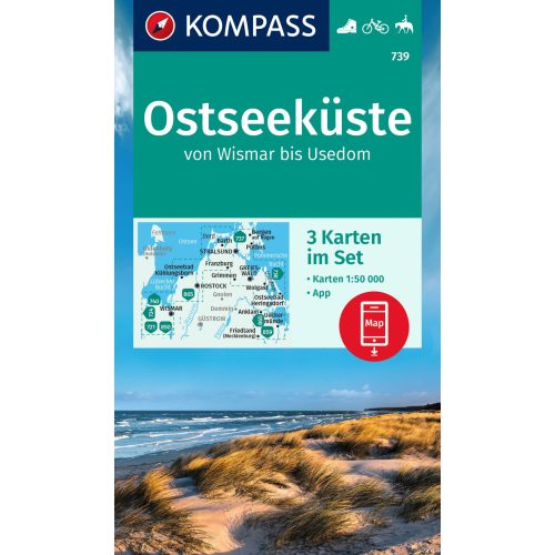 Baltic Sea coast: Wismar–Usedom, hiking map set (WK 739) - Kompass