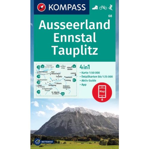 Ausseerland, Ennstal, Tauplitz turistatérkép (WK 68) - Kompass