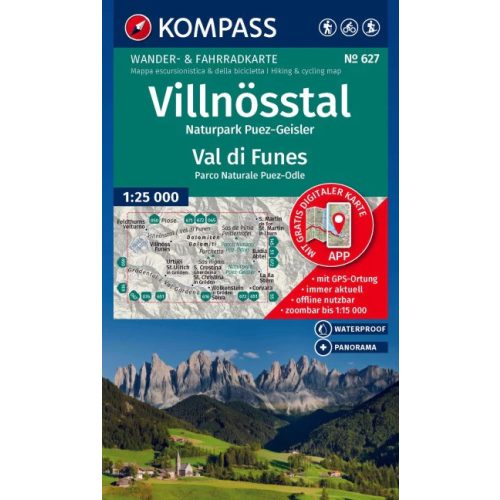 Val di Funes, hiking map (WK 627) - Kompass