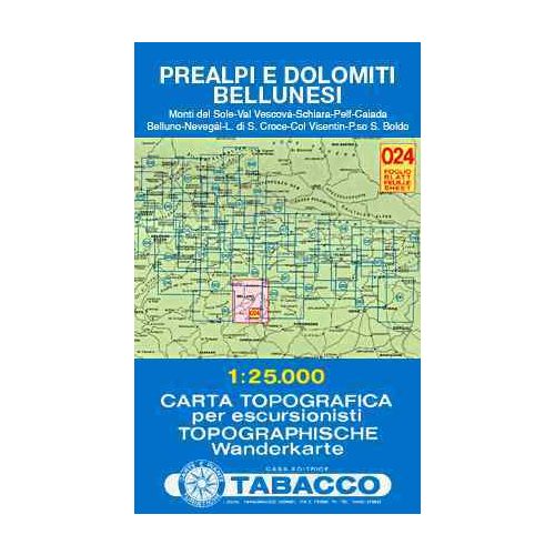 Prealpi e Dolomiti Bellunesi térkép - 024 Tabacco