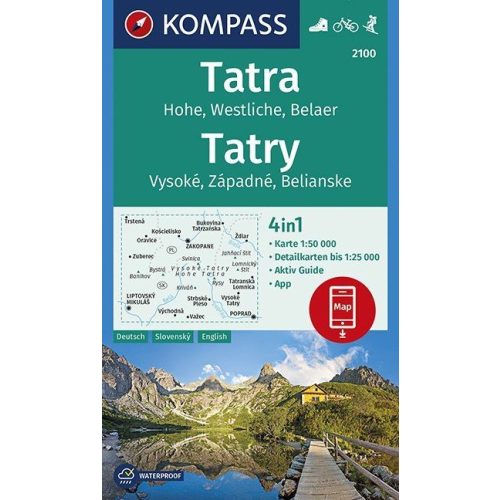 High Tatra, Western Tatra & Belianske Tatra Mountains, hiking map (WK 2100) - Kompass