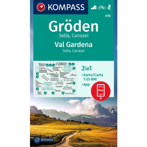 Val Gardena, Sella & Canazei, hiking map (WK 616) - Kompass