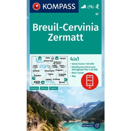 Breuil-Cervinia, Zermatt turistatérkép (WK 87) - Kompass