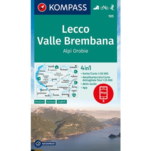 Lecco & Valle Brembana, hiking map (WK 105) - Kompass