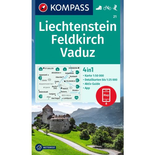 Liechtenstein, Feldkirch, Vaduz turistatérkép (WK 21) - Kompass