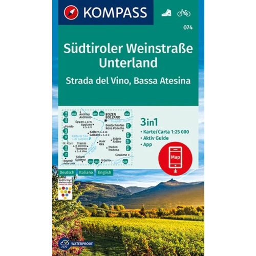 South Tyrol wine route & Unterland, hiking map (WK 074) - Kompass