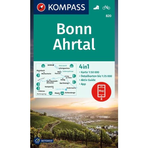 Bonn, Ahrtal turistatérkép (WK 820) - Kompass