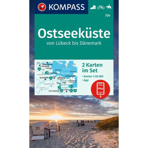 Baltic Sea coast: Lübeck–Denmark, hiking map set (WK 724) - Kompass