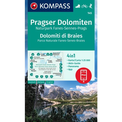 Dolomiti di Braies, hiking map (WK 145) - Kompass