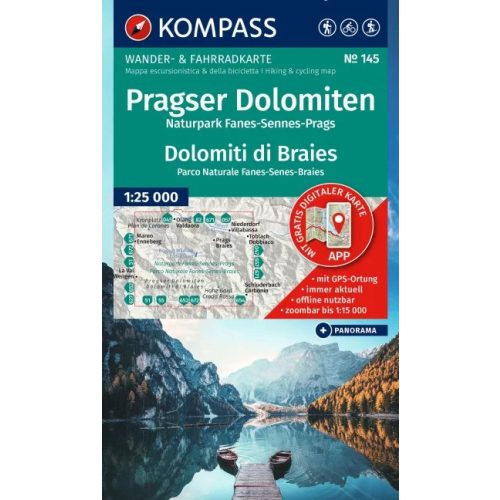 Dolomiti di Braies, hiking map (WK 145) - Kompass