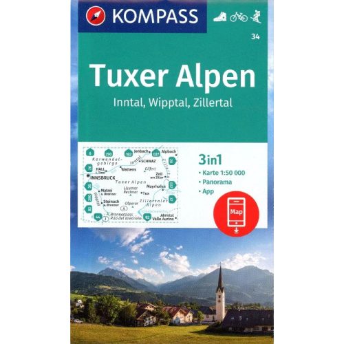 Tuxer Alpen, hiking map (WK 34) - Kompass