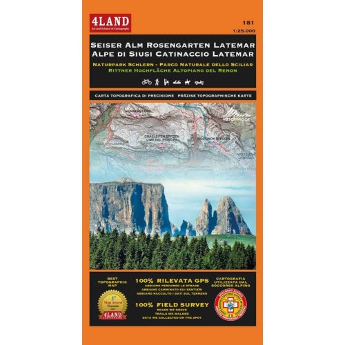 Alpe di Siusi, Catinaccio & Latemar, hiking map (181) - 4LAND