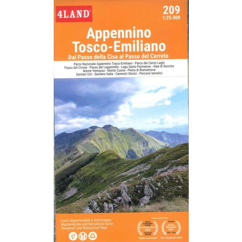 Appennino Tosco-Emiliano: Passo della Cisa – Passo del Cerreto, turistatérkép (209) - 4LAND