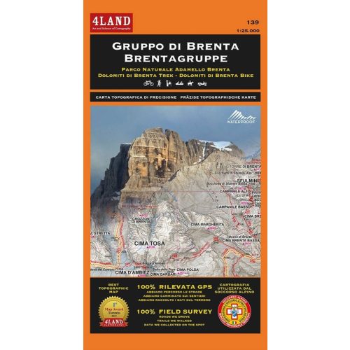 Brenta Dolomites, hiking map (139) - 4LAND