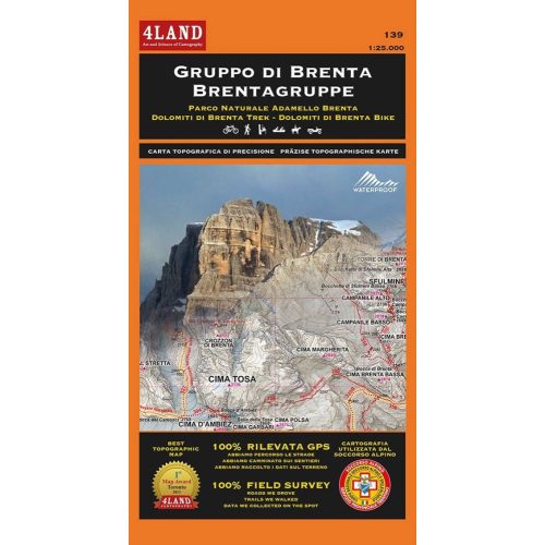 Brenta Dolomites, hiking map (139) - 4LAND